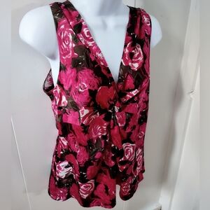Fuchsia pink & Blk Sleeveless Tank Top V-neck Twist